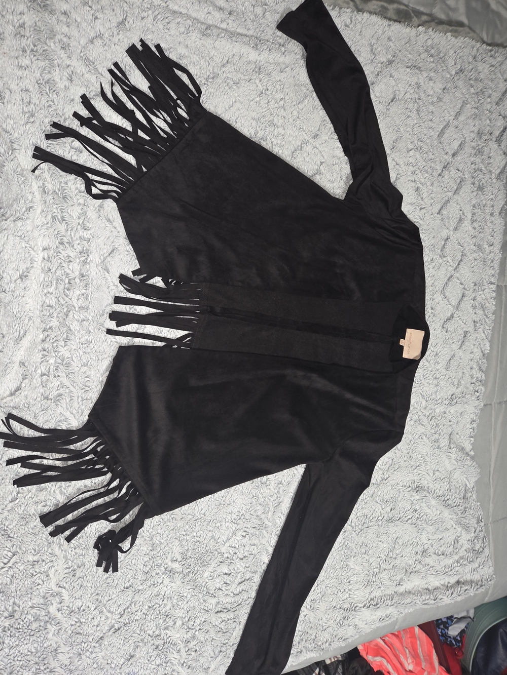 Gibson Latimer Black Faux-Suede Fringe Utility Jacket